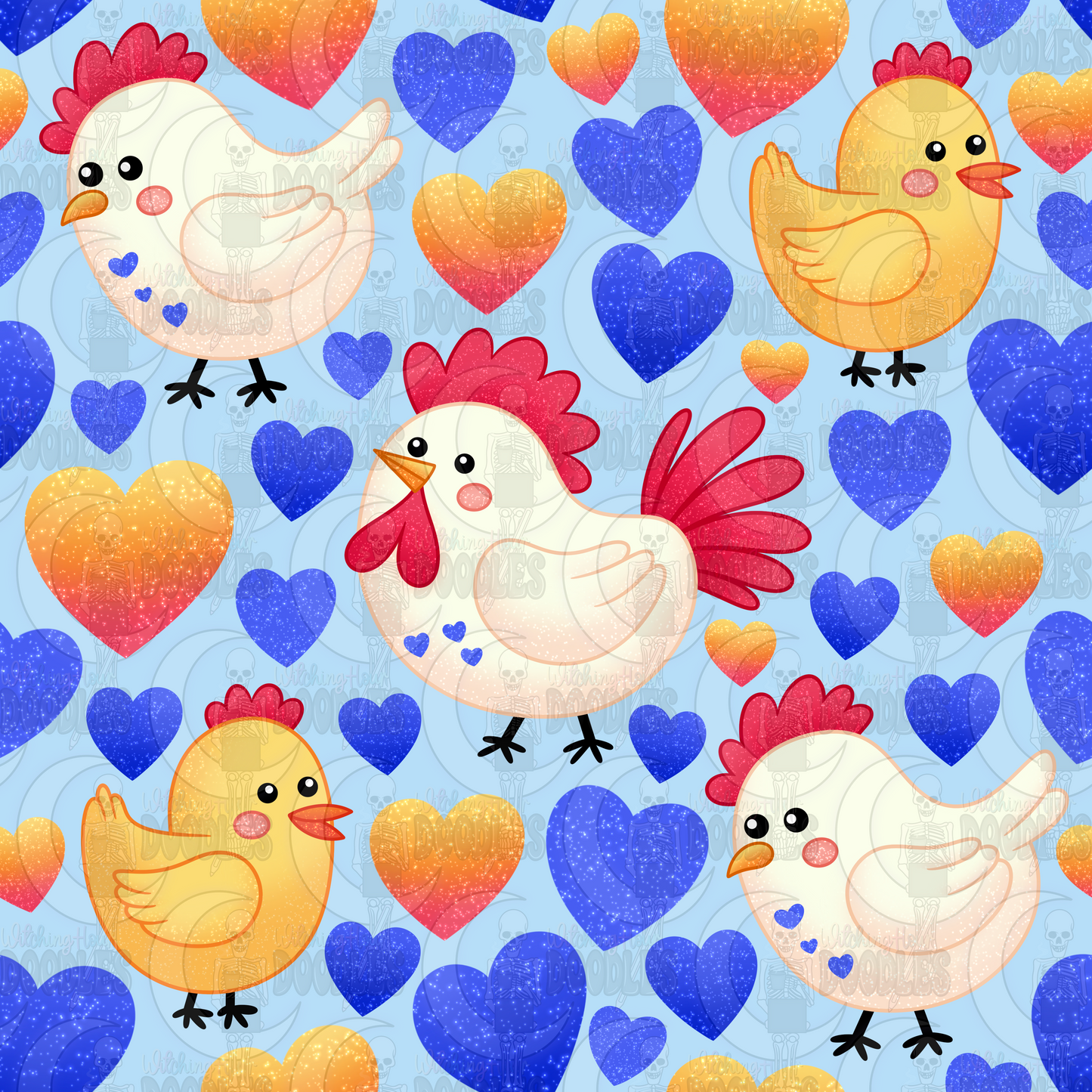 Cluckin' Cute Chickens Blue (Seamless)