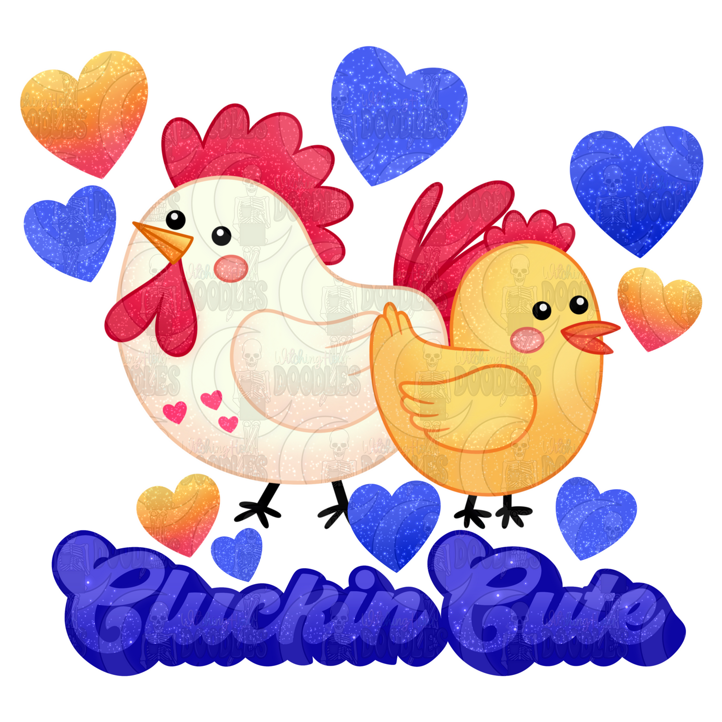 Cluckin' Cute Chickens Blue (PNG)