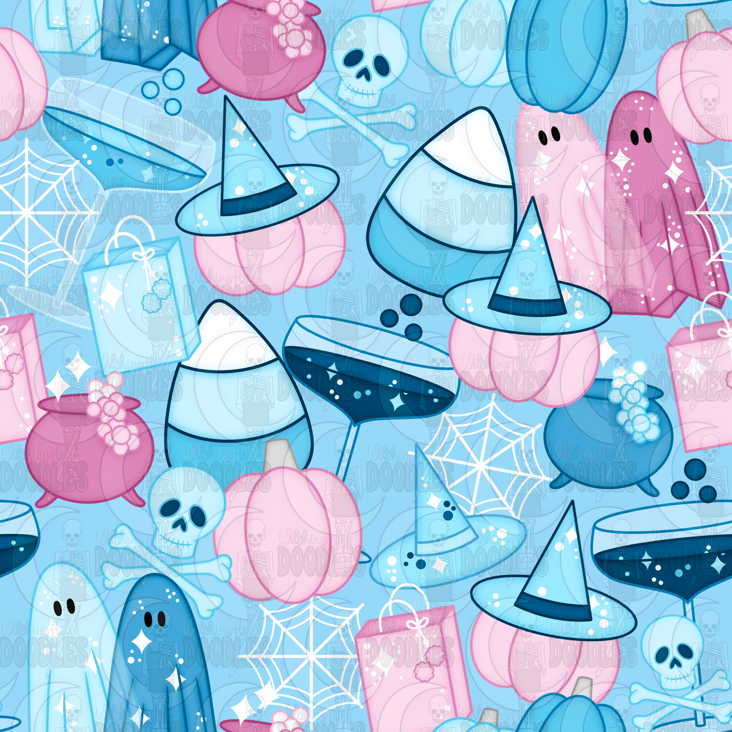 Halloween Mashup Pink & Blue - Seamless