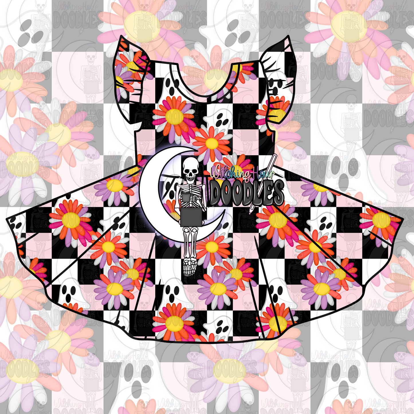 Checkered Groovy Ghosts (Seamless)