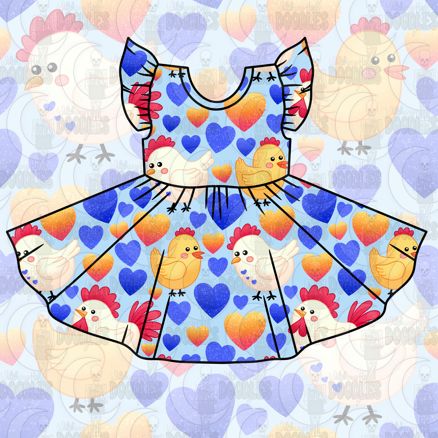 Cluckin' Cute Chickens Blue (Seamless)