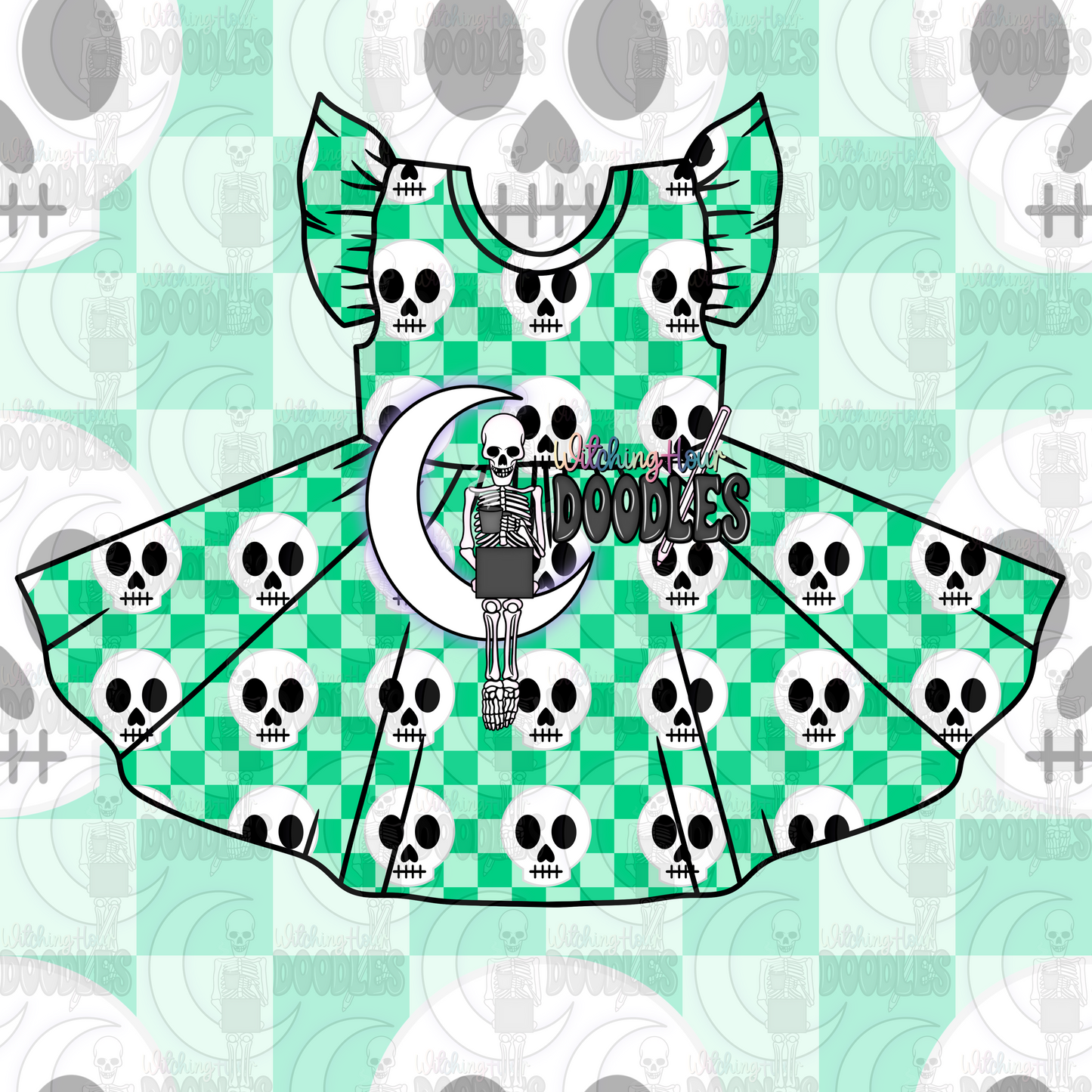 Green Checkered Skull (Seamless)