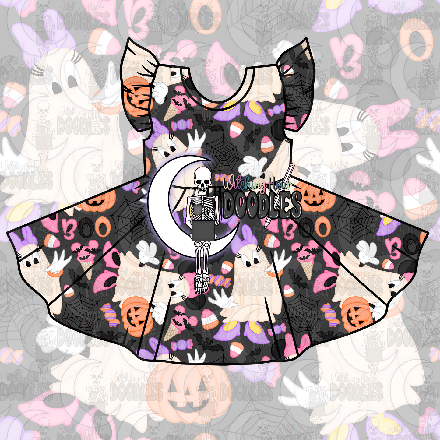 Mrs. Mouse & Duck Halloween Grey (Seamless)