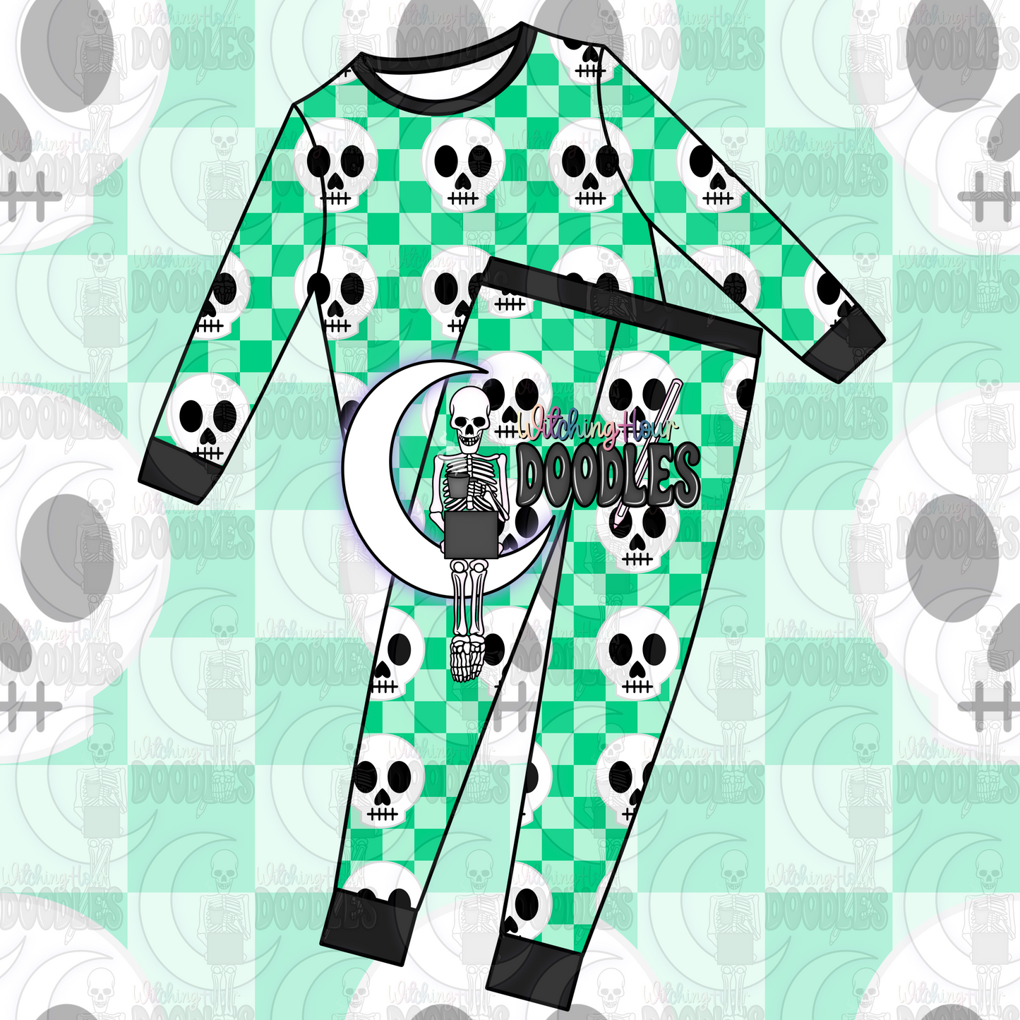 Green Checkered Skull (Seamless)