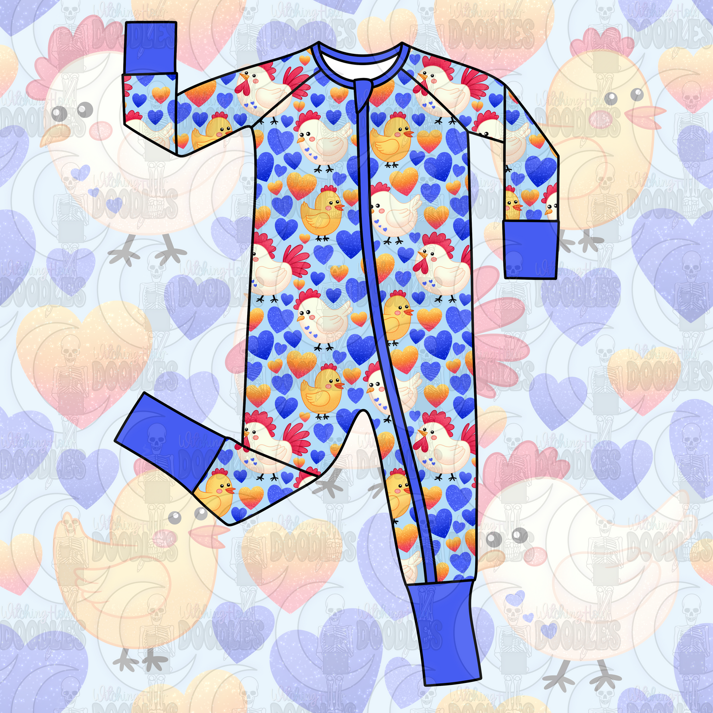 Cluckin' Cute Chickens Blue (Seamless)