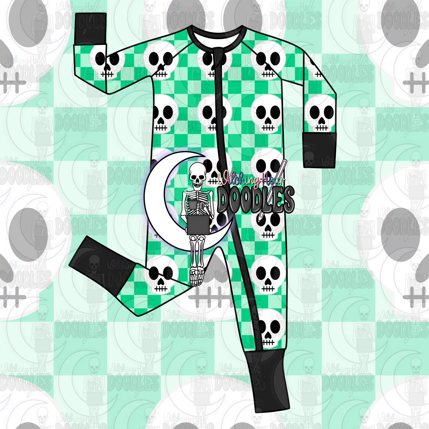 Green Checkered Skull (Seamless)