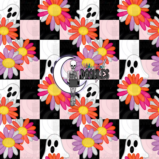 Checkered Groovy Ghosts (Seamless)