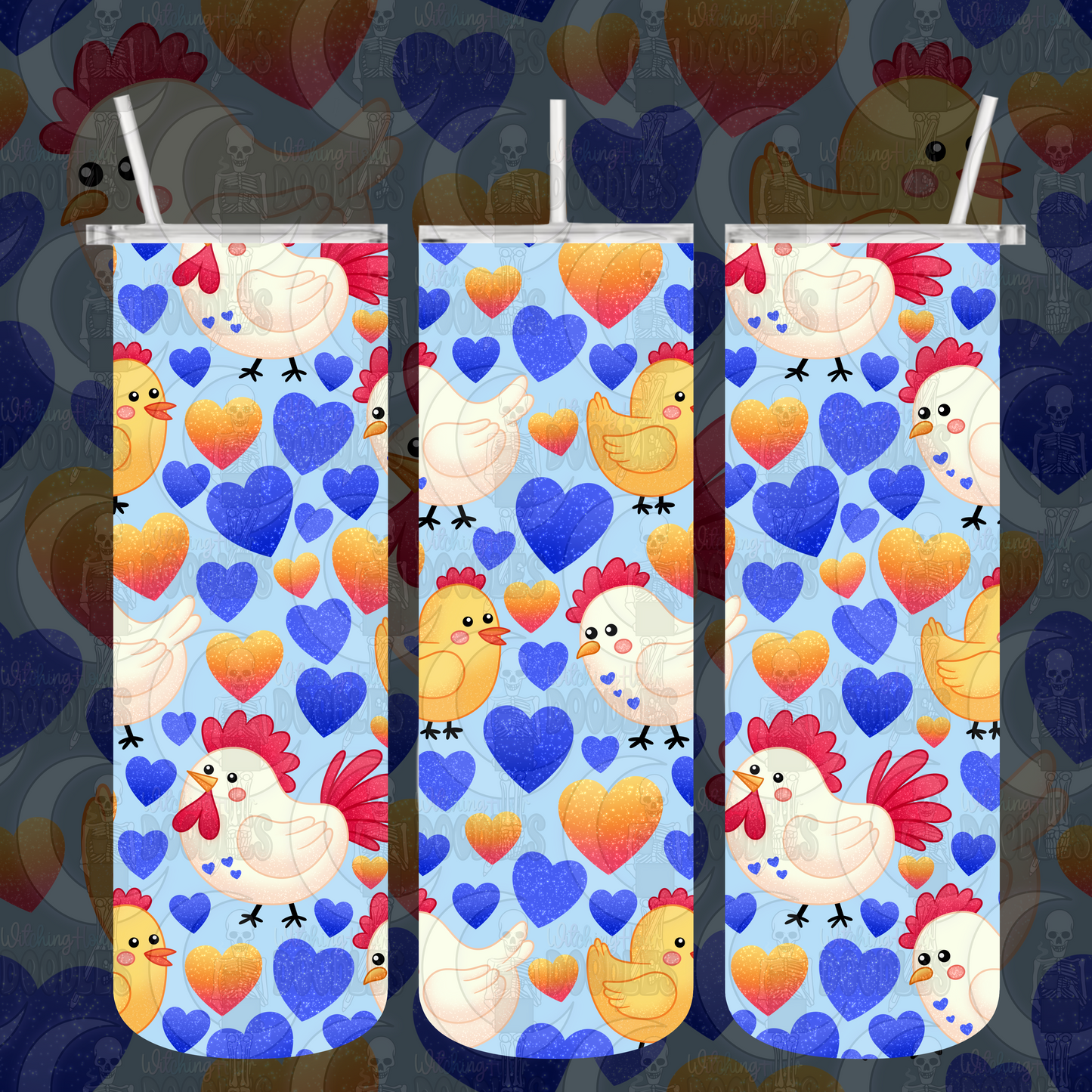 Cluckin' Cute Chickens Blue (Seamless)