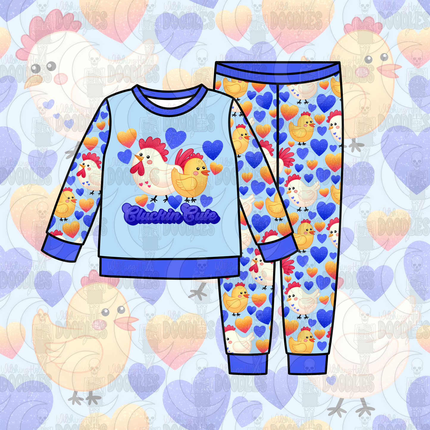 Cluckin' Cute Chickens Blue (PNG)