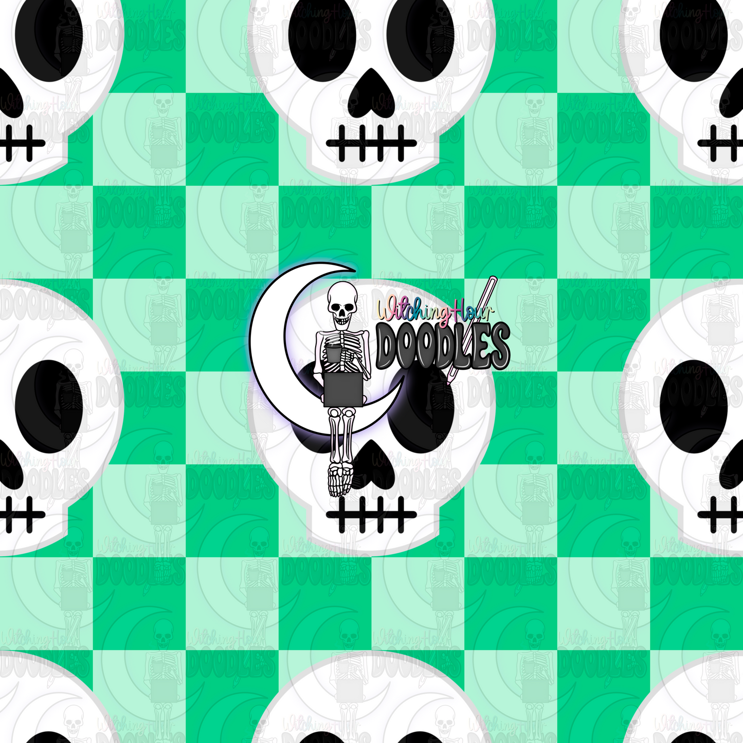 Green Checkered Skull (Seamless)