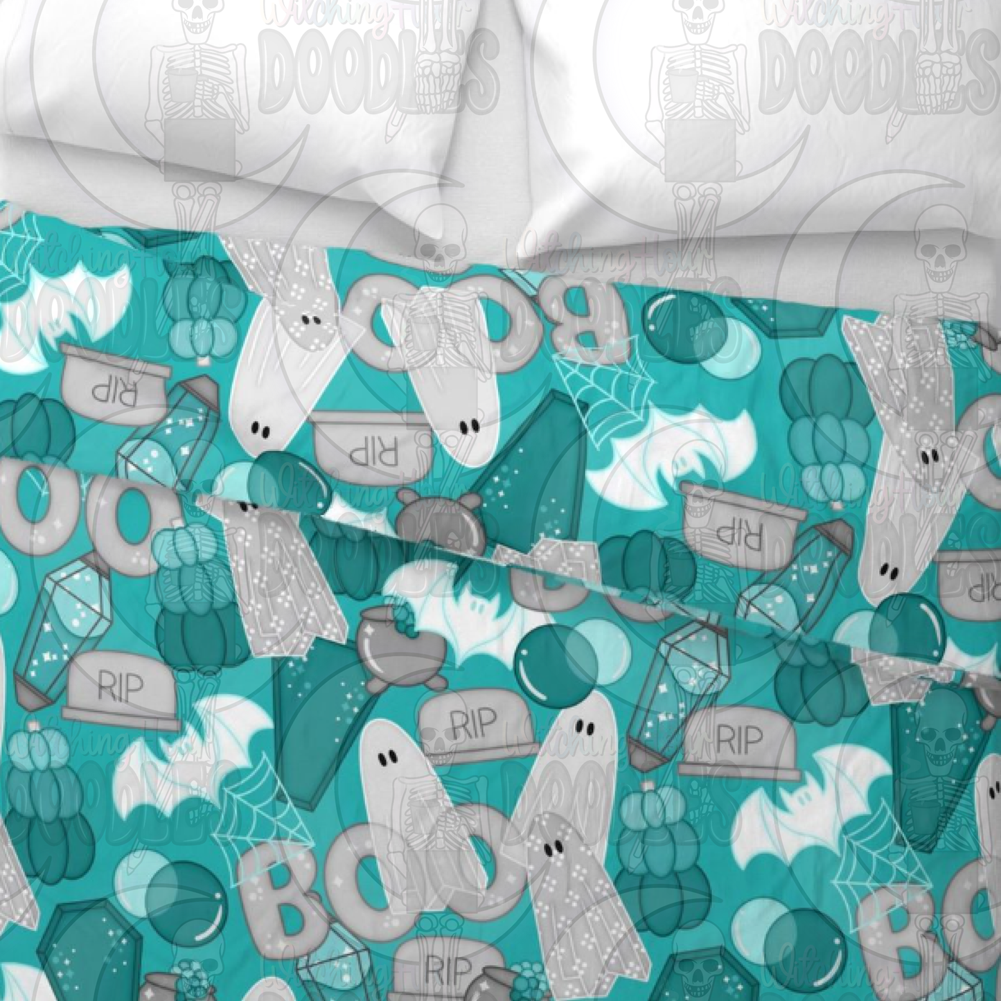 Halloween Mashup Teal & Grey - Seamless