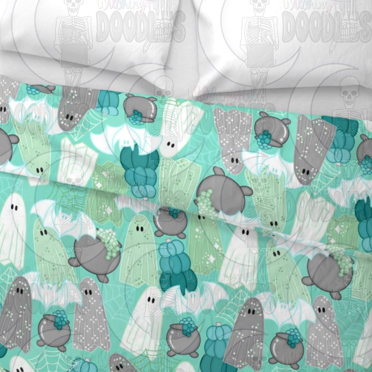 Halloween Mashup Mint & Grey - Seamless