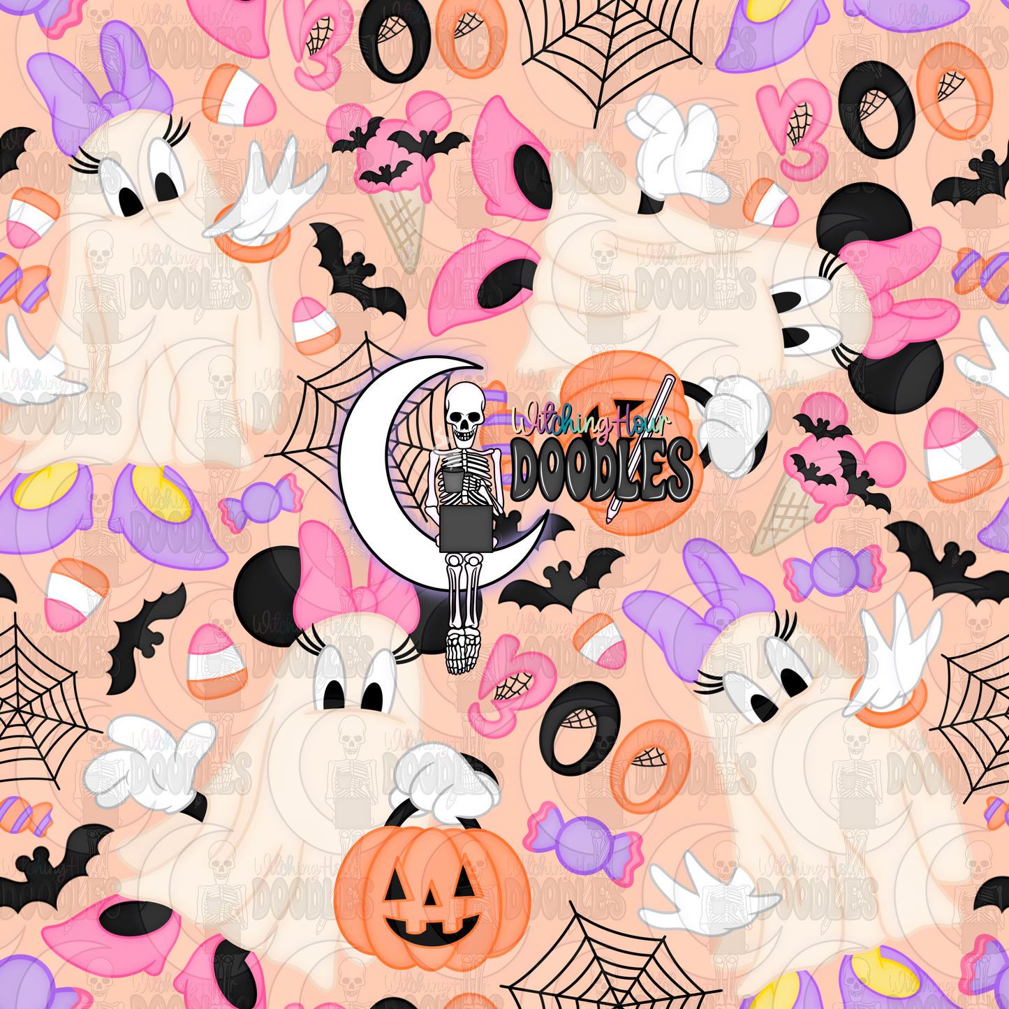 Mrs. Mouse & Duck Halloween Orange (Seamless)