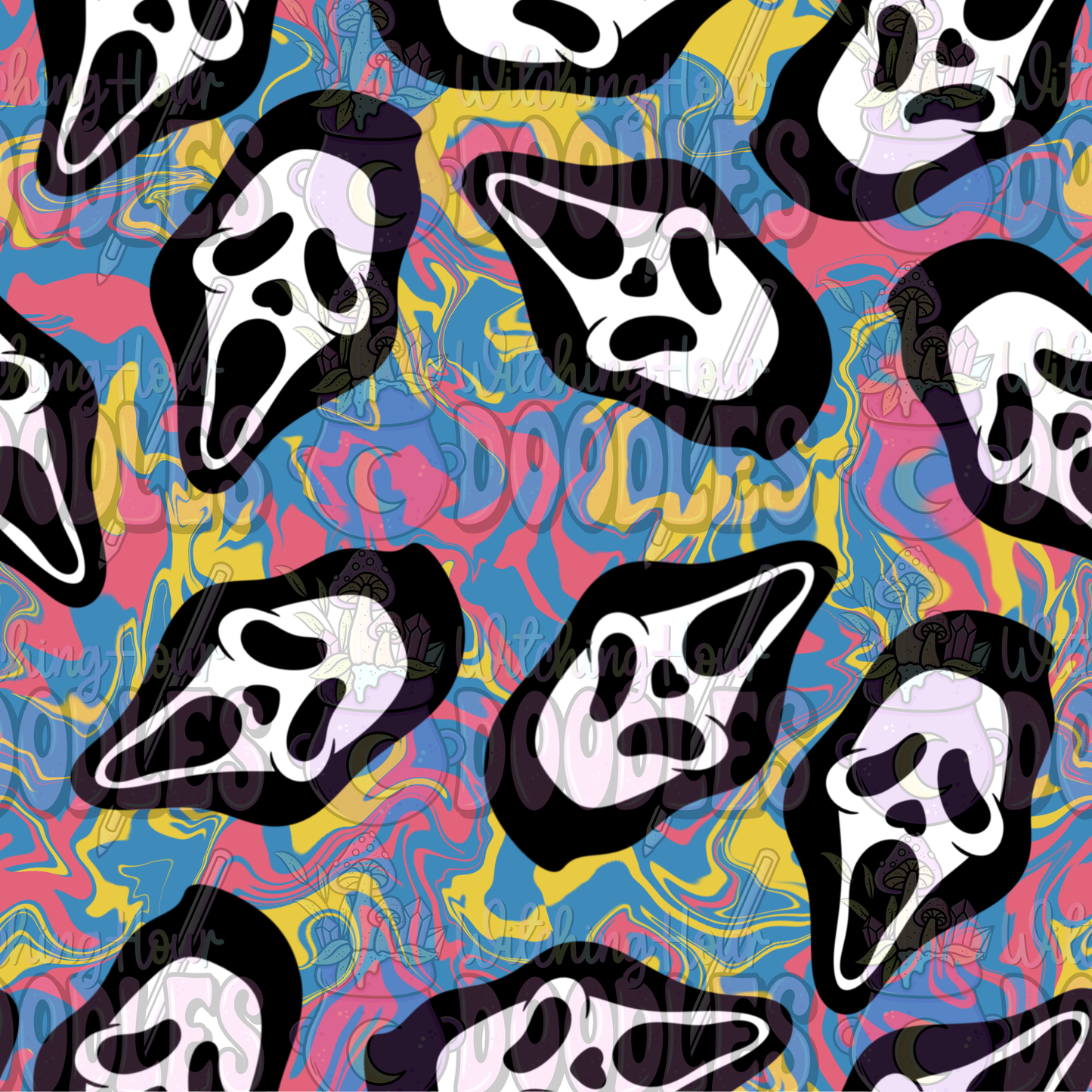 Groovy Ghostface - Seamless Pattern